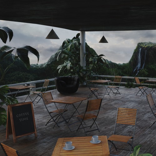 Tropical coffee shop with tin roof Design by Aleksandra Repka