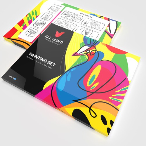 Paint By Numbers box design. Colourful attention-grabbing. Detailed description provided. Design by baugaus