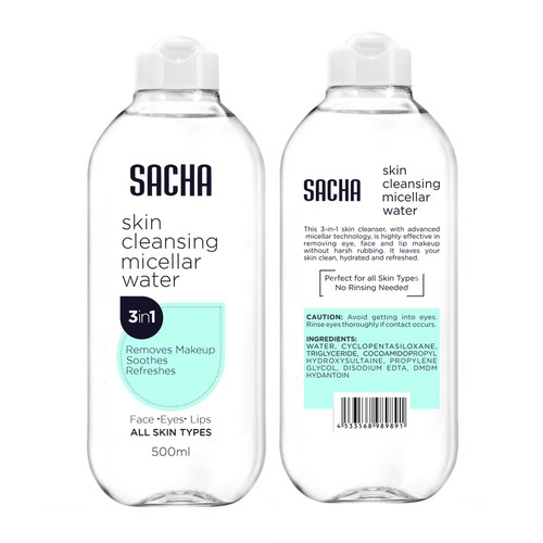 Sacha Micellar Water bottle 500ml Design by NABEEL™