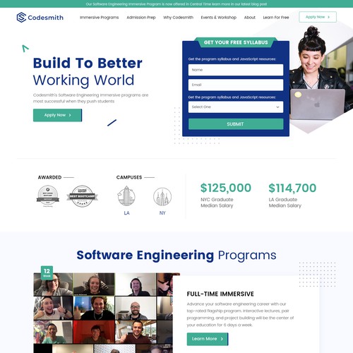 "New website homepage design to attract software engineering students" Design by Headol Creatives