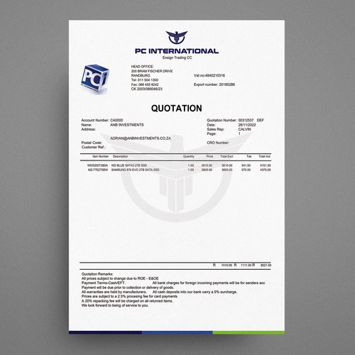 Given logo to be added to quotation to enhance brand appeal Design by Galaxiya