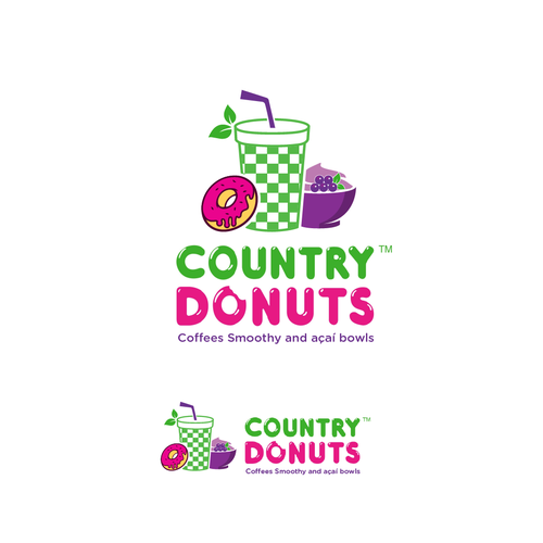 We need a modern exciting logo to encompasses our Name Country Donuts Coffee smoothy bowls Design by ropix