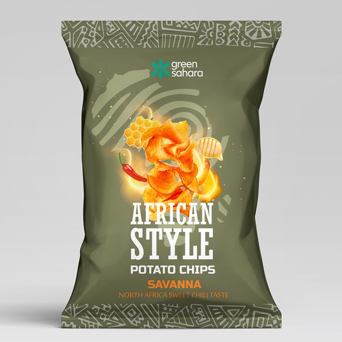 Design African style potato chips packaging Design by Noha.Akkad