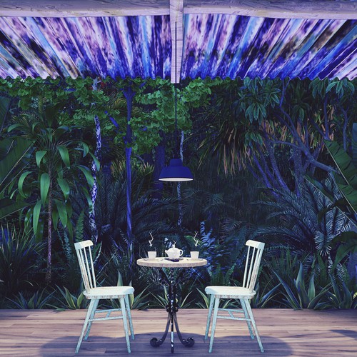 Tropical coffee shop with tin roof Design by Muzaena