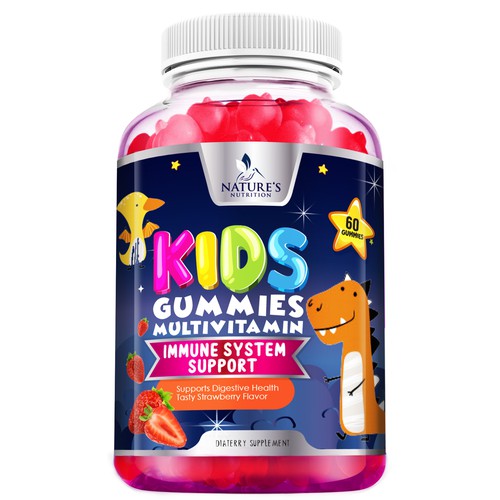 Tasty Kids Multivitamin Gummies Product Label for Nature's Nutrition Design by agooshe