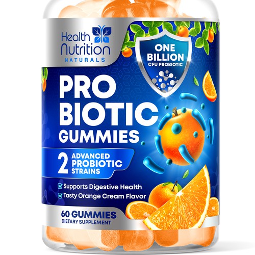 Healthy Probiotic Gummies Label needed for Health Nutrition Design réalisé par rembrandtjurin