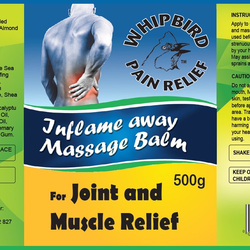 Create the next product label for Whipbird Pain Relief Pty Ltd Réalisé par isaac newton