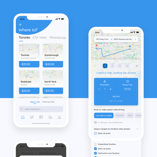 4 screen redesign for an Uber-for-X platform app Design by EYB