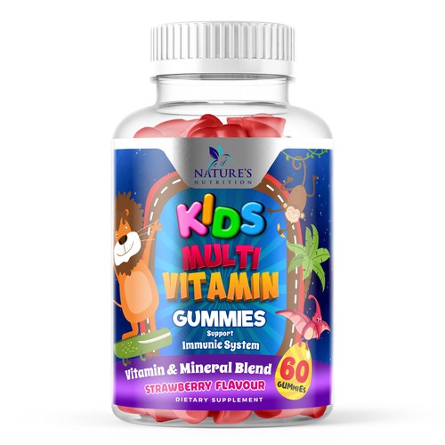 Tasty Kids Multivitamin Gummies Product Label for Nature's Nutrition Design by Designer_John