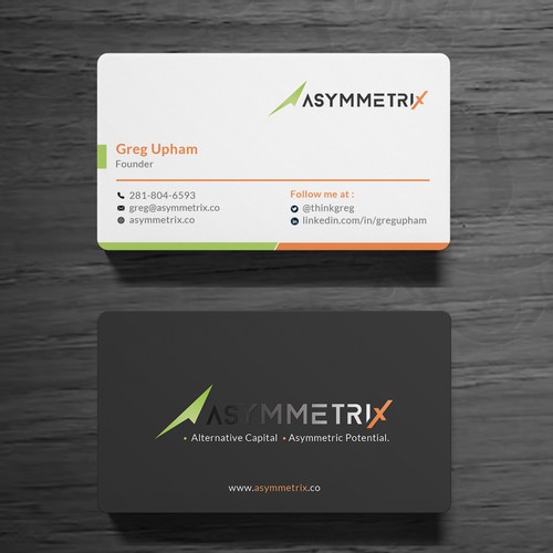 Design a cool, edgey but sophisticated business card for an alternative investment firm. Design von Roni_