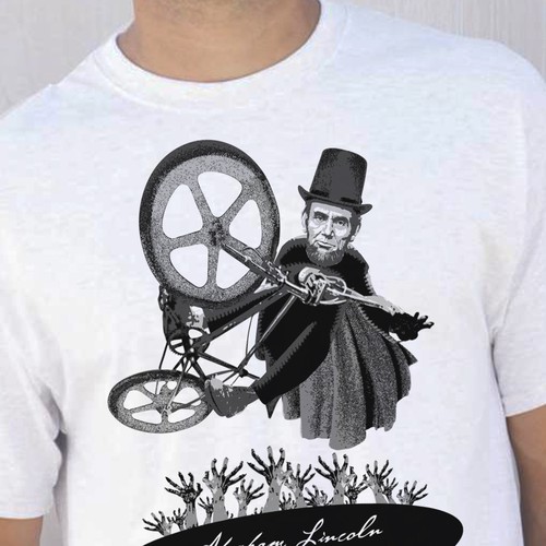 Illustrate Abraham Lincoln getting big air on a bike for my T-Shirt Diseño de Mandea