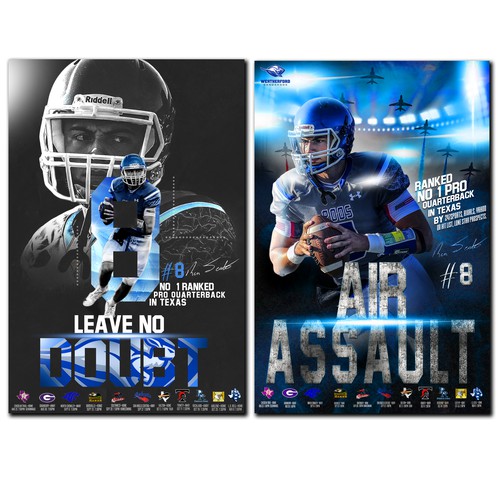Design by Edward" titled "Edgy football poster promoting star player for upcoming season; Nike meets Superhero"