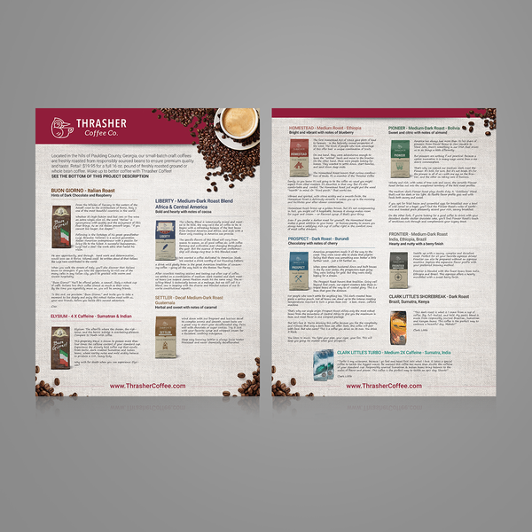 Design by Firman Prasetyo titled "Thrasher Coffee Brochure"