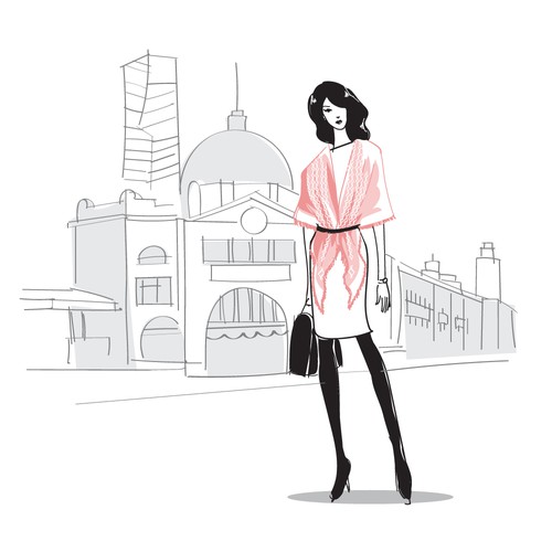 Series of mini "Ways to Wear" fashion illustrations for Women's Luxury Shawl Brand Diseño de damuhra