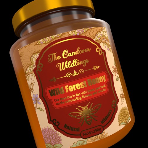 The Bees Need You! Wild Forest Honey Label Design. Design by dylan987