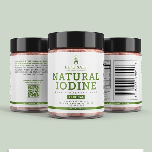 Label for Natural Iodine Pink Himalayan Salt that is fused with Seaweed Design by CUPEDIUM