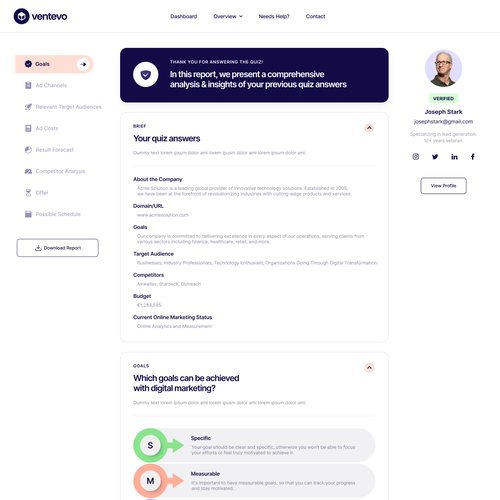 One Page Digital Marketing Report Design by RFNco