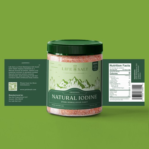 Label for Natural Iodine Pink Himalayan Salt that is fused with Seaweed Design by Kukuh Saputro Design