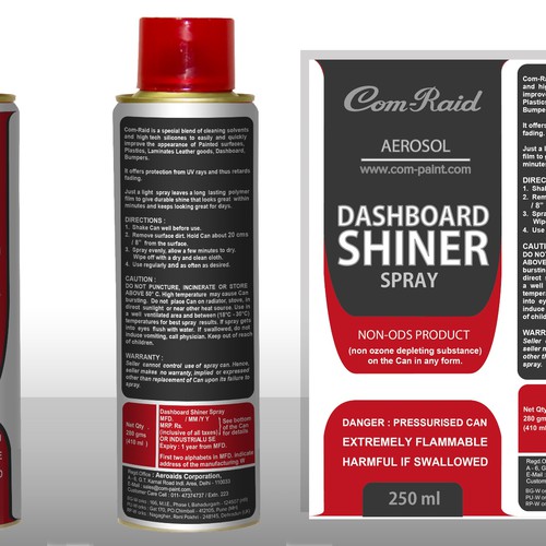 Product Label Design for AEROSOL CAN DASHBOARD SHINER SPRAY Design by DesignSBS