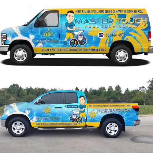 Pool Service Company needs A beautiful CAR WRAP - 2 Vehicles Design by Bionda