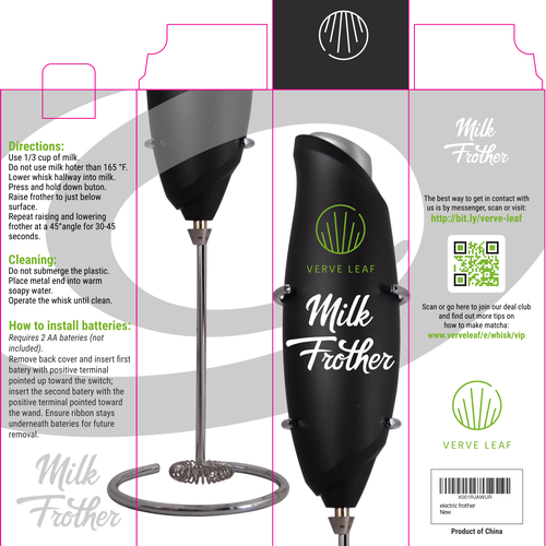 Electric Milk Frother Needs Fun Bold and Premium Design. Design by K-Art Lab