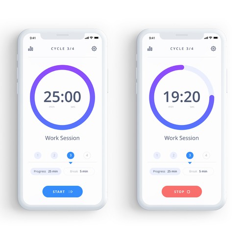Design a beautiful Pomodoro app Design by M/Z