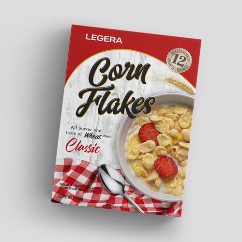 Premium cereal breakfast packaging (Corn Flakes) Design by Gustavo RV