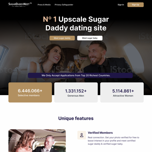 We need a luxury new web design for our sugar daddy project Design by JohanaUI