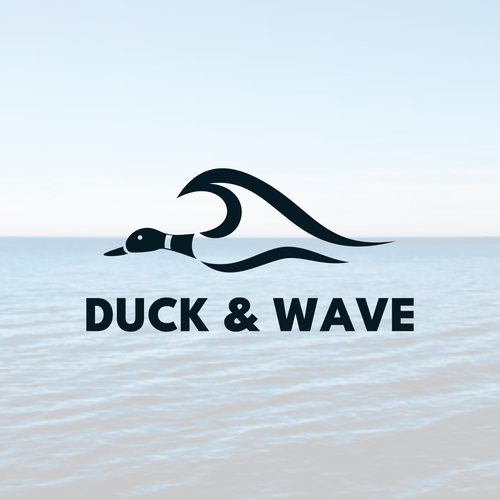 Coastal lifestyle brand featuring a mallard duck and wave, appeal to outdoor enthusiasts and surfers Diseño de muuter
