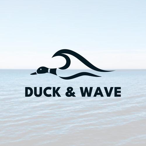 Coastal lifestyle brand featuring a mallard duck and wave, appeal to outdoor enthusiasts and surfers Design by muuter