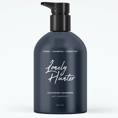 Minimalist shampoo bottle design for approachable male hair brand Design by Katyaa