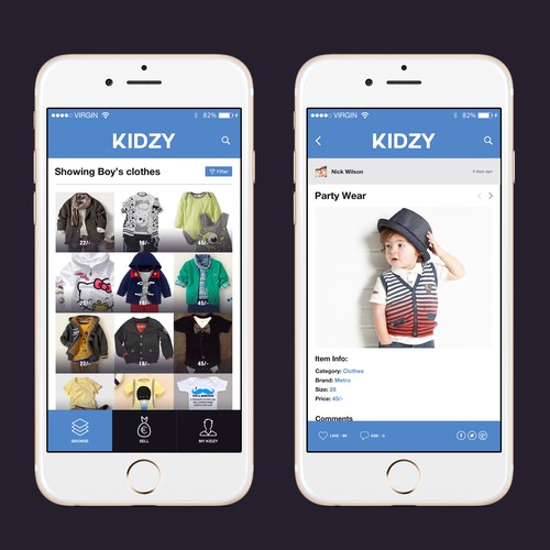 Mobile App Kidzy 2 simple screens + Logo. Design by LIONIFY DESIGnSTUDIO
