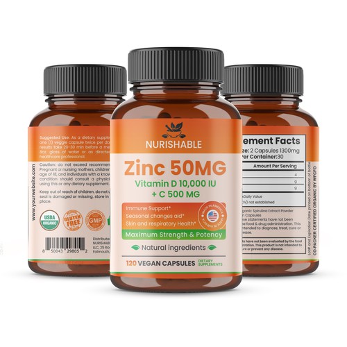We need a "beautiful bottle label" for Zinc and Vitamin D3 supplement - Redesign Design by Designlifelk