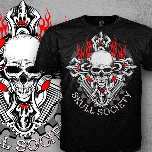 Mens Graphic Print Iron Cross /& Skull Design Long Sleeve Biker T-Shirt