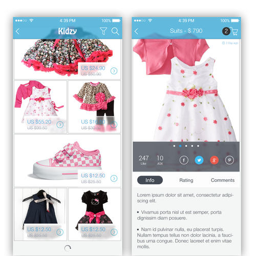 Mobile App Kidzy 2 simple screens + Logo. Design by Analisamoreiras ✅