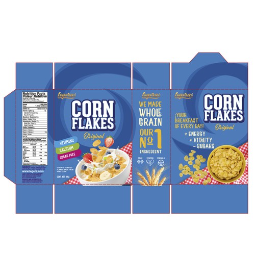 Premium cereal breakfast packaging (Corn Flakes) Design by Gustavo RV