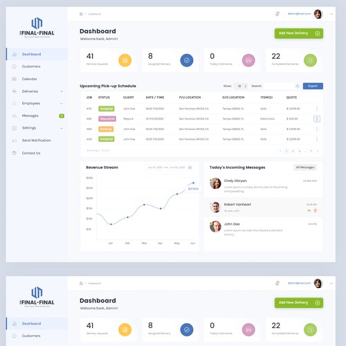 An eye-catching design for SaaS logistics companies CRM dashboard.A springboard to final site design Design by WIP Dsgn
