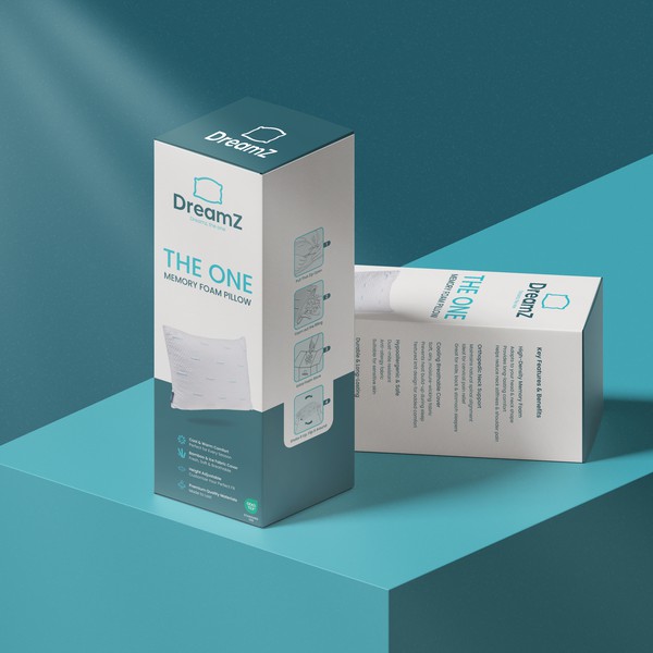 Design by Sejad Bhuvar titled "Dreamz: Premium Packaging Design for Memory Foam Pillow"