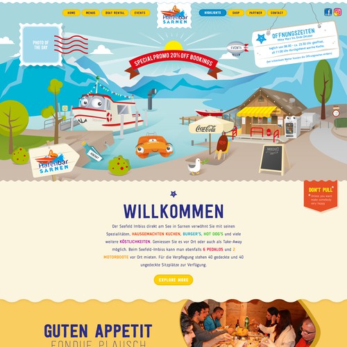 FUNNY web design needed for our snack bar with pedalo & boat rental. The design should be built around our illustration Design by duskoskoko