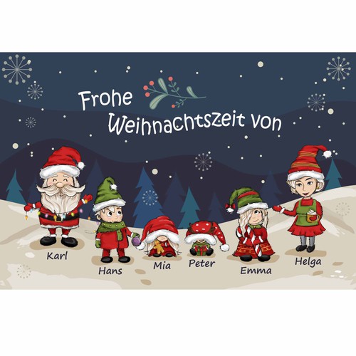 Christmas themed doormat with the family of Santa Clause Design by Katerina Bolukbasi