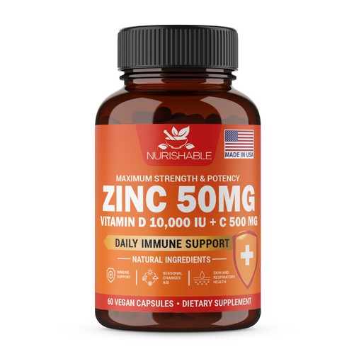 We need a "beautiful bottle label" for Zinc and Vitamin D3 supplement - Redesign Design by Fredrick Balois