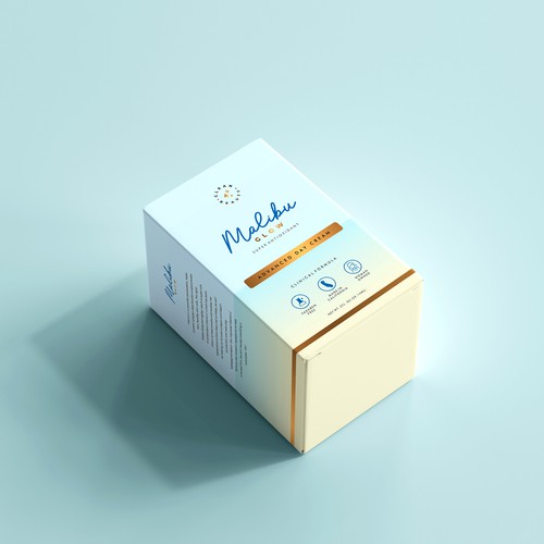 Simple skin care packaging for "Malibu Glow" with several follow-up packagings. Ontwerp door Paresh Jadhav