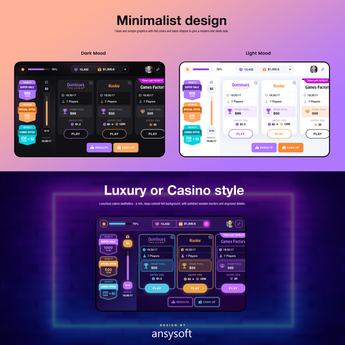 Dominoes Cash main screen styles Design by A N S Y S O F T