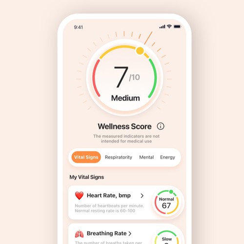 Wellness "vital signs" app - redesign Design by 7plus7