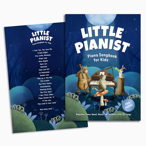 Colourful children's book cover for a piano music book Design by DivaMzn