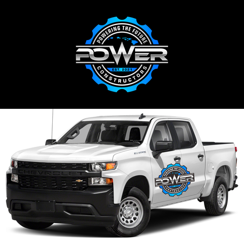 Can we put the logo on a 2020 White Chevy Silverado crew cab truck, on the front door Design by Brainfox