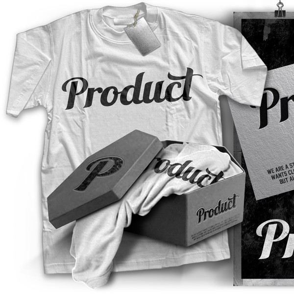 Design réalisé par WesD et intitulé "Iconic font script design that can stand on a tee or sweatshirt using the word "product""