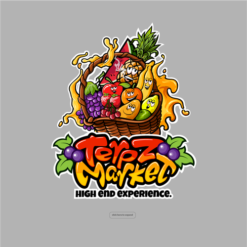 Design a fruit basket logo with faces on high terpene fruits for a cannabis company. Design by Antonius Agung