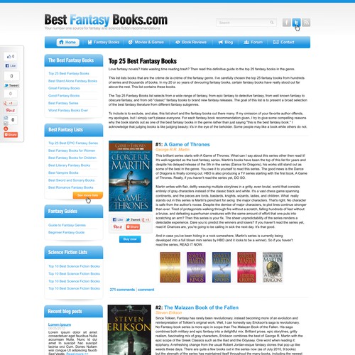 Help Best Fantasy Books with a new website design Réalisé par Dana-s