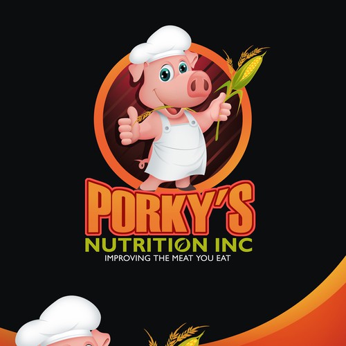 Porky’s-we need a logo with a fun, fat and memorable PIG(s) that catches your eye! Grain in mouth? Design by pmAAngu